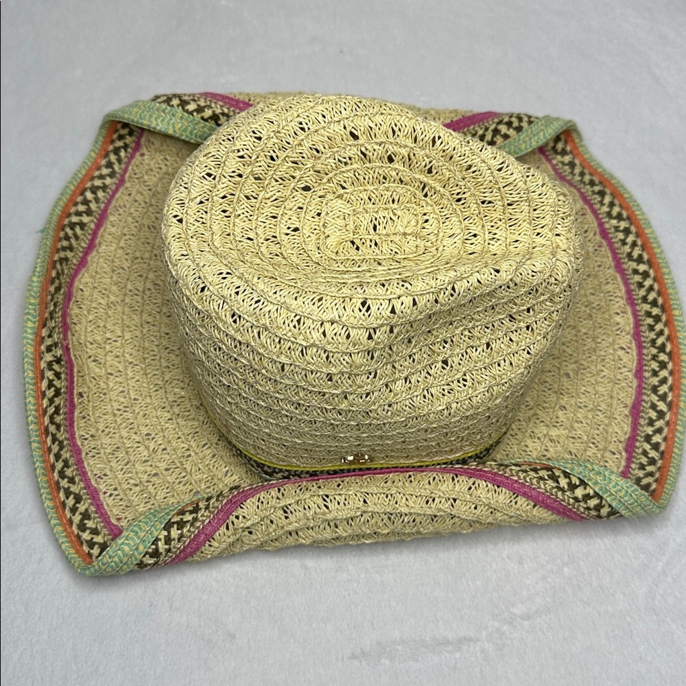 Cappelli Straworld Cream Woven Hat with Pink and Green Trim - Picture 3 of 9